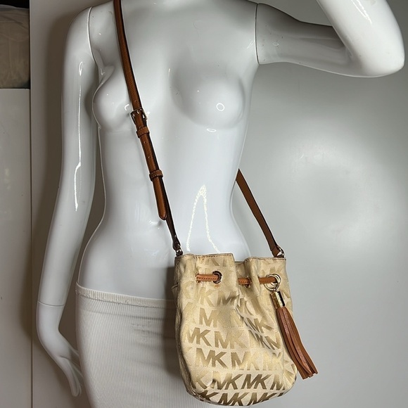 Michael Kors Tan Canvas Logo Crossbody Bag - Picture 11 of 13